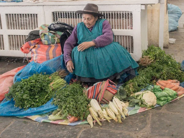 Cusco Peru Května 2016 Žena Prodává Zeleninu Ulici Cusco Latinská — Stock fotografie