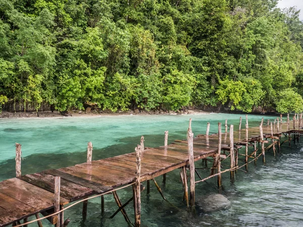 インドネシアのオラビーチ 2018年2月14日 インドネシアの中央マルク州セラム島 オラビーチリゾートの水の上の木製の池 — ストック写真