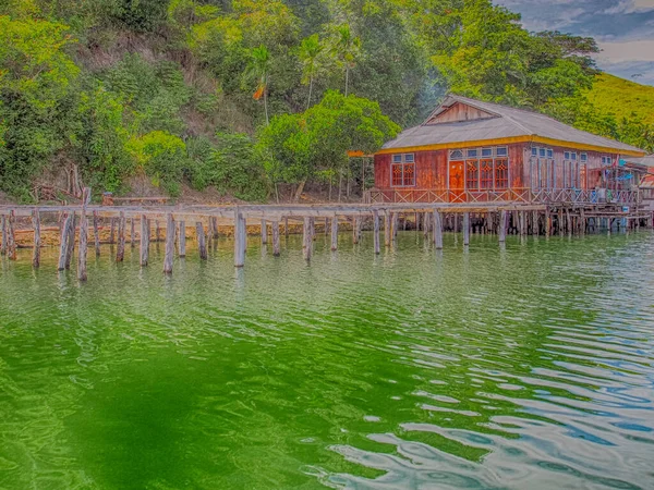 Jayapura Indonézia 2015 Január Stilt Houses Kampung Ayapo Lake Sentani — Stock Fotó