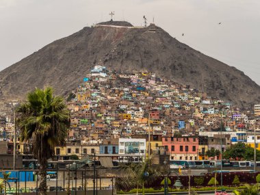 Lima, Peru - December 07, 2018:  Part of shanty town on side of Cerro San Cristobal, Andes Mountain,  Lima, Peru clipart