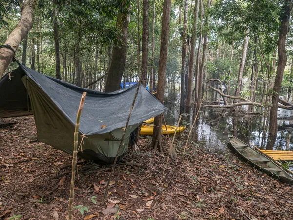 Jungle Brazylia Marca 2018 Obóz Hamakiem Dżungli Amazońskiej Selva Przewodniczący — Zdjęcie stockowe