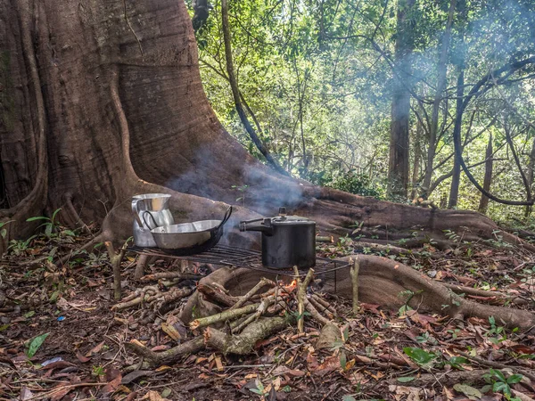 Lagoon Brasil Noviembre 2017 Cocinando Chimenea Campamento Selva Amazónica — Foto de Stock