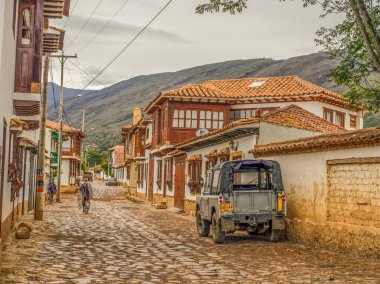 Villa de Leyva, Kolombiya - 02 Mayıs 2016: güzel ve Antik şehir'in mimaride