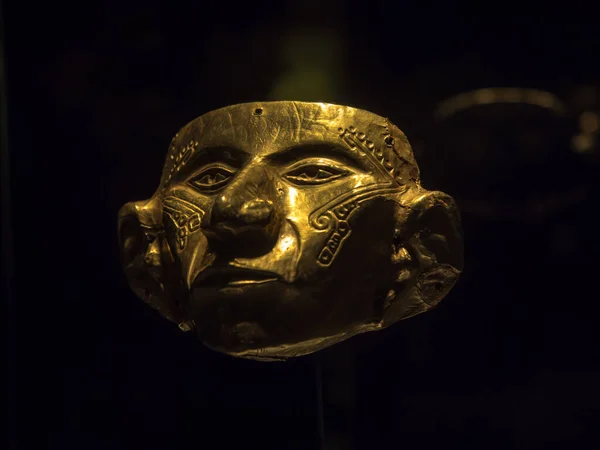 Bogotá Colômbia Novembro 2018 Exposição Museu Ouro Máscara Dourada — Fotografia de Stock