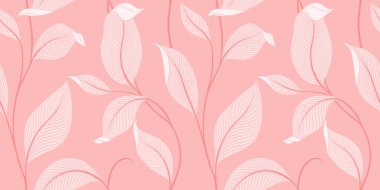 Şatafatlı, dikişsiz, çizgili yapraklı. Minimalist doğrusal tarzda zarif bir çiçek arkaplanı. Moda çizgisi tasarım elemanı. Vektör illüstrasyonu.