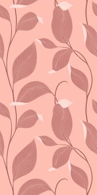 Şatafatlı, dikişsiz, çizgili yapraklı. Minimalist doğrusal tarzda zarif bir çiçek arkaplanı. Moda çizgisi tasarım elemanı. Vektör illüstrasyonu.