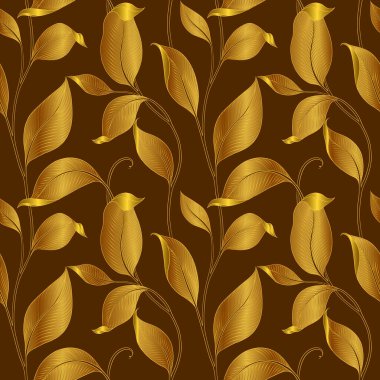 Şatafatlı, dikişsiz, çizgili yapraklı. Minimalist doğrusal tarzda zarif bir çiçek arkaplanı. Moda çizgisi tasarım elemanı. Vektör illüstrasyonu.