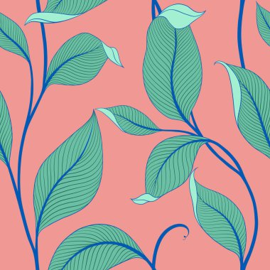 Şatafatlı, dikişsiz, çizgili yapraklı. Minimalist doğrusal tarzda zarif bir çiçek arkaplanı. Moda çizgisi tasarım elemanı. Vektör illüstrasyonu.