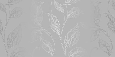 Şatafatlı, dikişsiz, çizgili yapraklı. Minimalist doğrusal tarzda zarif bir çiçek arkaplanı. Moda çizgisi tasarım elemanı. Vektör illüstrasyonu.