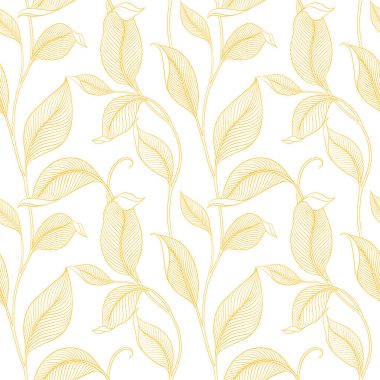 Şatafatlı, dikişsiz, çizgili yapraklı. Minimalist doğrusal tarzda zarif bir çiçek arkaplanı. Moda çizgisi tasarım elemanı. Vektör illüstrasyonu.