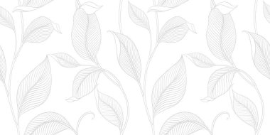 Şatafatlı, dikişsiz, çizgili yapraklı. Minimalist doğrusal tarzda zarif bir çiçek arkaplanı. Moda çizgisi tasarım elemanı. Vektör illüstrasyonu.