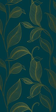 Şatafatlı, dikişsiz, çizgili yapraklı. Minimalist doğrusal tarzda zarif bir çiçek arkaplanı. Moda çizgisi tasarım elemanı. Vektör illüstrasyonu.