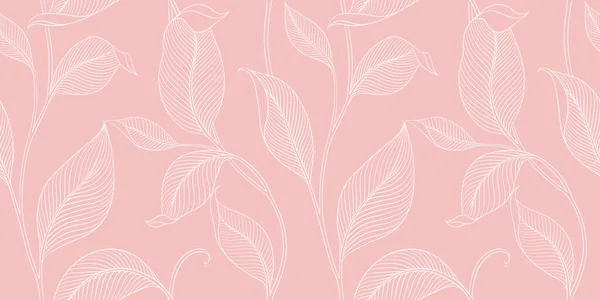 Luxury Seamless Pattern Striped Leaves Elegant Floral Background Minimalistic Linear — Stock Vector