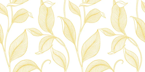 stock vector Luxury seamless pattern with striped leaves. Elegant floral background in minimalistic linear style. Trendy line art design element. Vector illustration.