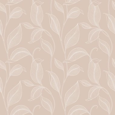 Şatafatlı, dikişsiz, çizgili yapraklı. Minimalist doğrusal tarzda zarif bir çiçek arkaplanı. Moda çizgisi tasarım elemanı. Vektör illüstrasyonu.