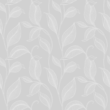 Şatafatlı, dikişsiz, çizgili yapraklı. Minimalist doğrusal tarzda zarif bir çiçek arkaplanı. Moda çizgisi tasarım elemanı. Vektör illüstrasyonu.
