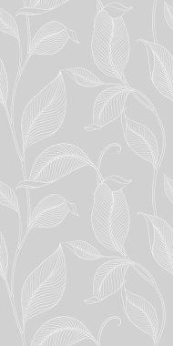 Şatafatlı, dikişsiz, çizgili yapraklı. Minimalist doğrusal tarzda zarif bir çiçek arkaplanı. Moda çizgisi tasarım elemanı. Vektör illüstrasyonu.