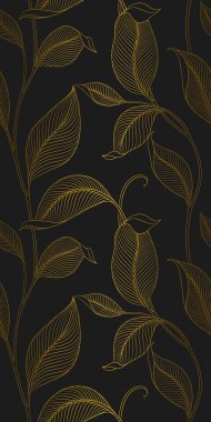 Şatafatlı, dikişsiz, çizgili yapraklı. Minimalist doğrusal tarzda zarif bir çiçek arkaplanı. Moda çizgisi tasarım elemanı. Vektör illüstrasyonu.