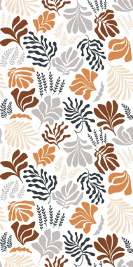 Modern abstract background with leaves and flowers in Matisse style. Vector seamless pattern with Scandinavian cut out elements. Hand drawn contemporary art collage.