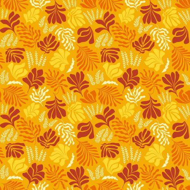 Modern abstract background with leaves and flowers in Matisse style. Vector seamless pattern with Scandinavian cut out elements. Hand drawn contemporary art collage.