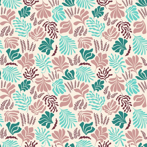 Modern Abstract Background Leaves Flowers Matisse Style Vector Seamless Pattern —  Vetores de Stock