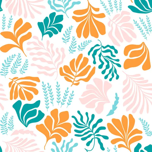 Modern Abstract Background Leaves Flowers Matisse Style Vector Seamless Pattern ベクターグラフィックス