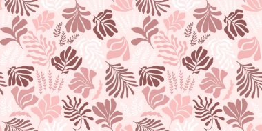 Modern abstract background with leaves and flowers in Matisse style. Vector seamless pattern with Scandinavian cut out elements. Hand drawn contemporary art collage.