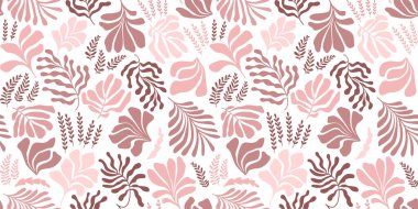 Modern abstract background with leaves and flowers in Matisse style. Vector seamless pattern with Scandinavian cut out elements. Hand drawn contemporary art collage.