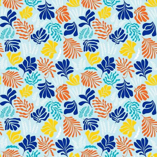Modern Abstract Background Leaves Flowers Matisse Style Vector Seamless Pattern — Vector de stock