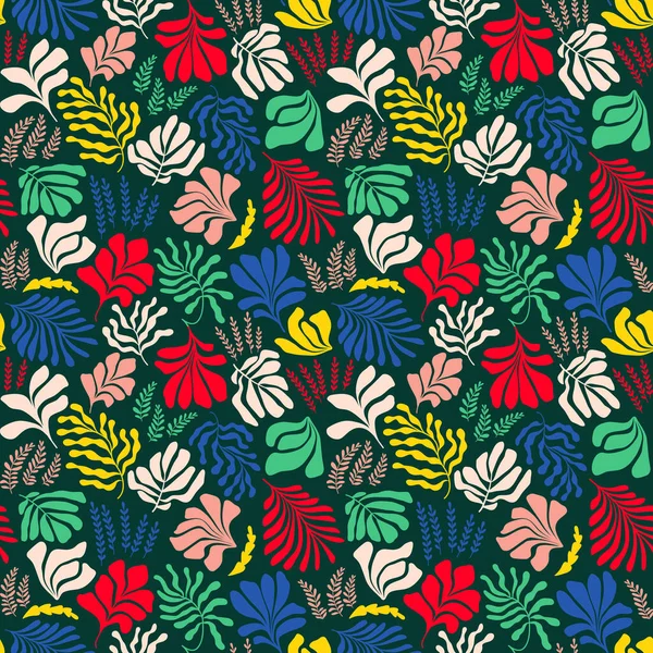 Modern Abstract Background Leaves Flowers Matisse Style Vector Seamless Pattern — Stok Vektör