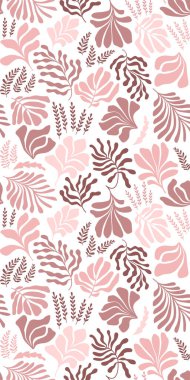 Modern abstract background with leaves and flowers in Matisse style. Vector seamless pattern with Scandinavian cut out elements. Hand drawn contemporary art collage.