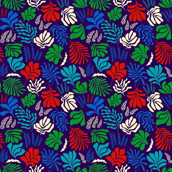 Contexto Abstrato Moderno Com Folhas Flores Estilo Matisse Padrão Sem — Vetor de Stock