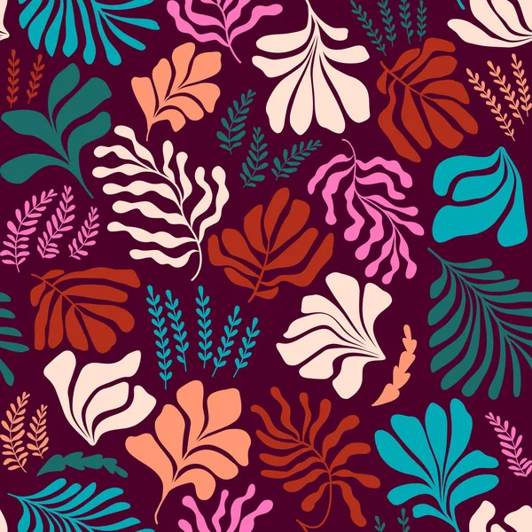 Modern Abstract Background Leaves Flowers Matisse Style Vector Seamless Pattern — Stockvector