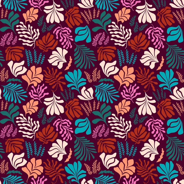 Moderner Abstrakter Hintergrund Mit Blättern Und Blumen Matisse Stil Vektornahtloses — Stockvektor