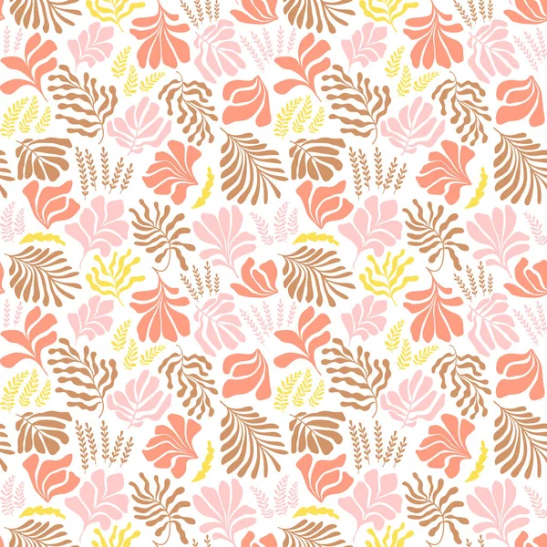 Modern Abstract Background Leaves Flowers Matisse Style Vector Seamless Pattern — Vetor de Stock