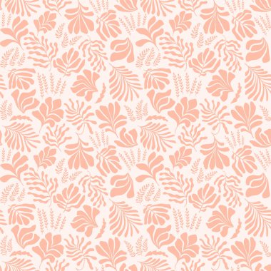 Modern abstract background with leaves and flowers in Matisse style. Vector seamless pattern with Scandinavian cut out elements. Hand drawn contemporary art collage.