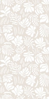 Modern abstract background with leaves and flowers in Matisse style. Vector seamless pattern with Scandinavian cut out elements. Hand drawn contemporary art collage.