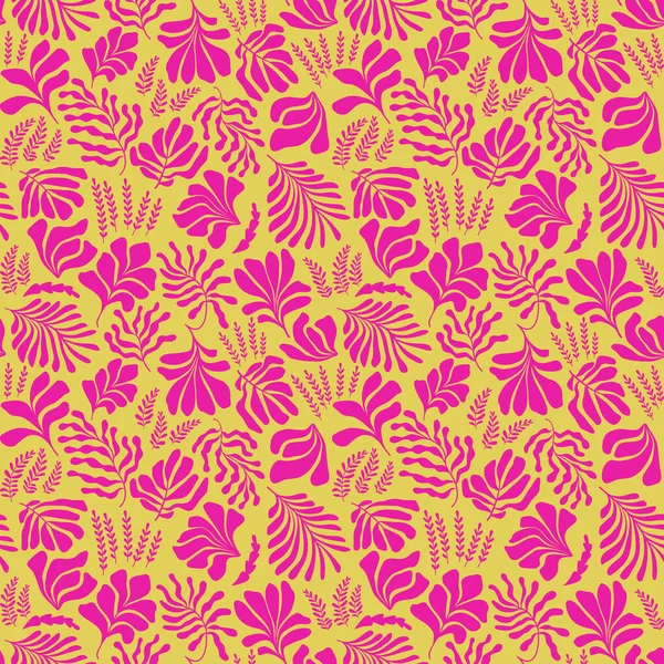 Nowoczesne Abstrakcyjne Tło Liśćmi Kwiatami Stylu Matisse Wektorowy Bezszwowy Wzór — Wektor stockowy