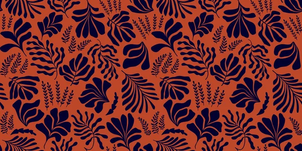 Nowoczesne Abstrakcyjne Tło Liśćmi Kwiatami Stylu Matisse Wektorowy Bezszwowy Wzór — Wektor stockowy