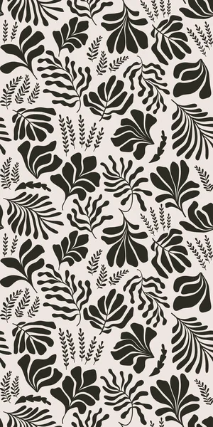 Modern abstract background with leaves and flowers in Matisse style. Vector seamless pattern with Scandinavian cut out elements. Hand drawn contemporary art collage.