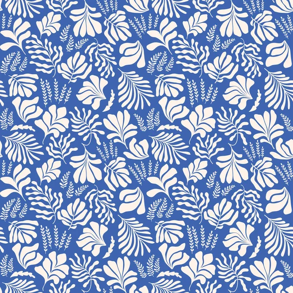 Modern Abstract Background Leaves Flowers Matisse Style Vector Seamless Pattern — ストックベクタ