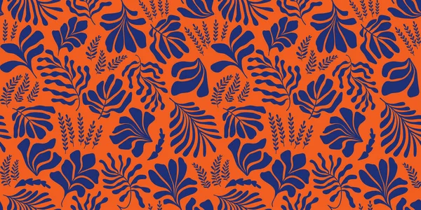 Modern Abstract Background Leaves Flowers Matisse Style Vector Seamless Pattern — Stock Vector