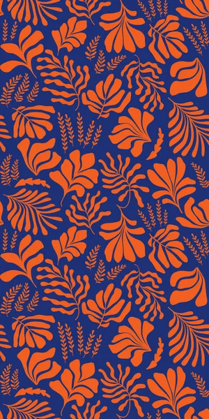 Modern Abstract Background Leaves Flowers Matisse Style Vector Seamless Pattern — Archivo Imágenes Vectoriales