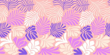 Modern soyut arka plan ve tropik palmiye yaprakları Matisse tarzında. İskandinavya 'nın kestiği elementlerle kusursuz bir şablon. El çizimi çağdaş sanat kolajı.