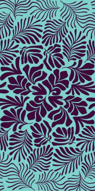 Modern soyut arka plan ve tropik palmiye yaprakları Matisse tarzında. İskandinavya 'nın kestiği elementlerle kusursuz bir şablon. El çizimi çağdaş sanat kolajı.