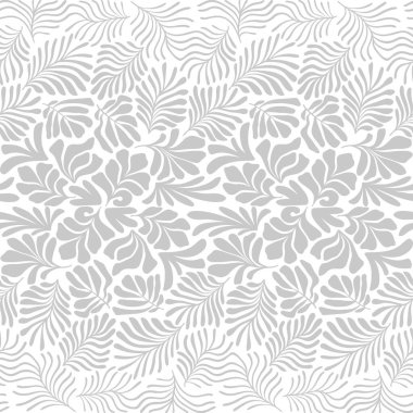 Modern soyut arka plan ve tropik palmiye yaprakları Matisse tarzında. İskandinavya 'nın kestiği elementlerle kusursuz bir şablon. El çizimi çağdaş sanat kolajı.