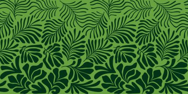 Modern soyut arka plan ve tropik palmiye yaprakları Matisse tarzında. İskandinavya 'nın kestiği elementlerle kusursuz bir şablon. El çizimi çağdaş sanat kolajı.