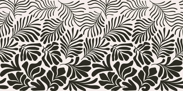 熱帯性のヤシの葉を持つ近代的な抽象的な背景はマティス様式で残します 北欧のカット要素とベクトルシームレスなパターン 手描き現代美術コラージュ — ストックベクタ