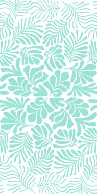 Modern soyut arka plan ve tropik palmiye yaprakları Matisse tarzında. İskandinavya 'nın kestiği elementlerle kusursuz bir şablon. El çizimi çağdaş sanat kolajı.