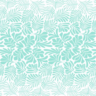 Modern soyut arka plan ve tropik palmiye yaprakları Matisse tarzında. İskandinavya 'nın kestiği elementlerle kusursuz bir şablon. El çizimi çağdaş sanat kolajı.